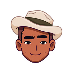Vector Young Smiling Black Man Avatar Hat Cartoon Illustration Isolated