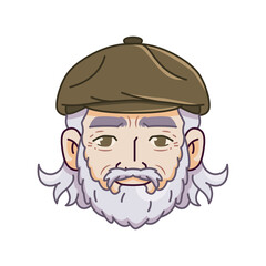 Vector Old Smiling Man Avatar Hat Cartoon Illustration Isolated