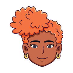 Vector Young Smiling Black Woman Avatar Cartoon Illustration Isolated