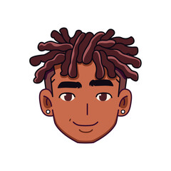 Vector Young Smiling Black Man Avatar Cartoon Illustration Isolated