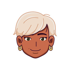Vector Young Smiling Black Woman Avatar Cartoon Illustration Isolated