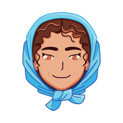 Vector Young Smiling Woman Avatar Scarf Cartoon Illustration Isolated