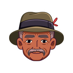 Vector Old Smiling Black Man Avatar Hat Cartoon Illustration Isolated