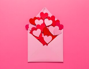 Valentines' day happy new year wedding anniversary Christmas Celebration background. White postcard mockup on background of red and white hearts. Saint Valentine. Flat lay, top view, copy space