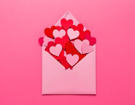 Valentines' day happy new year wedding anniversary Christmas Celebration background. White postcard mockup on background of red and white hearts. Saint Valentine. Flat lay, top view, copy space