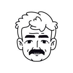Vector Old Smiling Man Avatar Moustache Cartoon Illustration Isolated
