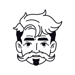 Vector Old Smiling Man Avatar Moustache Cartoon Illustration Isolated