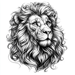 Obraz premium Detailed Sketch of a Majestic Lion’s Head with a Flowing Mane on White Background