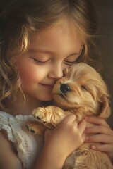 Child girl with a kitten in her arms. Selective focus.