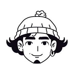 Vector Young Smiling Man Avatar Wool Hat Cartoon Illustration Isolated