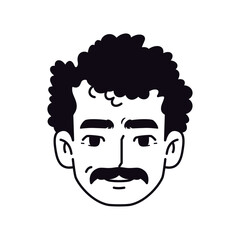 Vector Old Smiling Black Man Avatar Moustache Cartoon Illustration Isolated