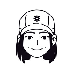 Vector Young Smiling Woman Avatar Cap Cartoon Illustration Isolated