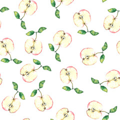 Watercolor seamless pattern apples on a color background.
