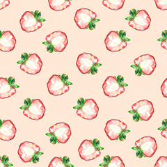 Seamless pattern with watercolor fresh strawberry. Hand drawn watercolor illustration.