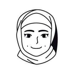Vector Young Smiling Muslim Woman Avatar Cartoon Illustration Isolated