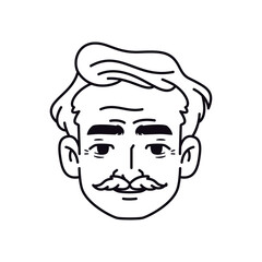 Vector Old Smiling Man Avatar Moustache Cartoon Illustration Isolated