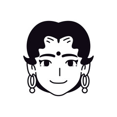 Vector Young Smiling Hindu Woman Avatar Cartoon Illustration Isolated