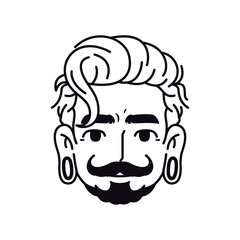 Vector Young Smiling Man Avatar Moustache Cartoon Illustration Isolated