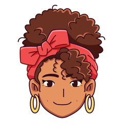 Vector Young Smiling Black Woman Avatar Cartoon Illustration Isolated