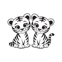 cute lion bay line arts silhouette illustration