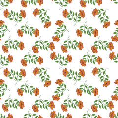 Obraz premium Seamless floral pattern, liberty ditsy print of mini pretty bouquets. Cute botanical design: small hand drawn flowers, tiny leaves in an abstract composition on a light background