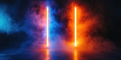 Orange and Blue Lights in Dark Room