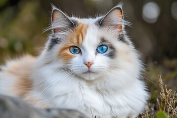 Fototapeta premium Cat with blue eyes on grass