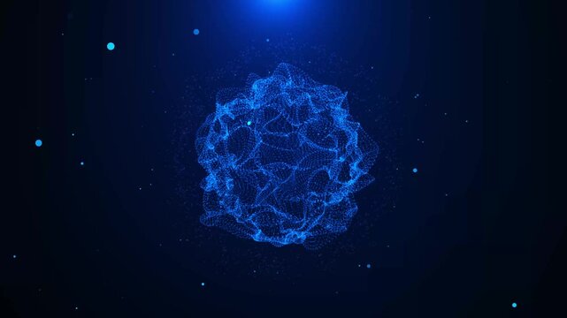 Abstract Digital energy sphere ring connecting dots lines. Wireframe technology. waves of magical Big data 3d Virtual reality. Loading hologram Artificial intelligence visualize data sci-fi portal orb