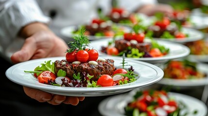 Restaurant healthy food delivery in take away boxes for daily nutrition