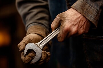 Holding a wrench in a workshop during a hands-on repair session in the evening light