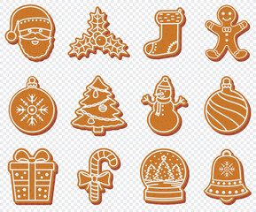 Gingerbread Christmas cookies isolated on transparent background
