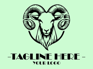 Black goat head profile on light green background. Perfect for farm or Halloween themed designs, logo for a dairy company