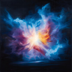 Fototapeta premium Colorful abstract explosion of light and energy in dark space