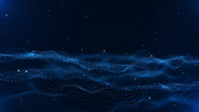 Ai Cyber Big Data Flow Particles Bokeh. Hi tech digital Neural Network. Concept of futuristic Artificial Intelligence Machine Deep Learning. Science Presentation innovation geometry wave line space 3D