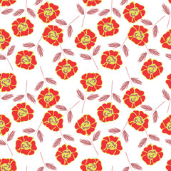 Obraz premium Flowers seamless pattern. vector illustration. Abstract flowers, floral vector with leaves