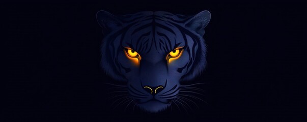 Obraz premium Stylized tiger face with glowing yellow eyes bold graphic design showcasing power and wilderness in a modern artistic style