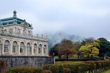 The Arita Porcelain Park in Arita, Saga Prefecture, Japan, features a replica of Dresden's famous baroque palace, the Zwinger, blending Japanese craftsmanship with European charm.