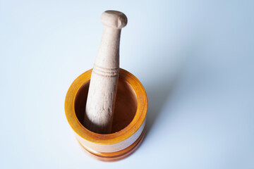 granite mortar and pestle on white background