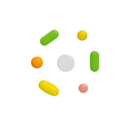 Set of colorful pills and tablets.