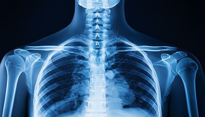 An x-ray or medical illustration of the human spine and bone structure; medical MRI scan of the human body; medical photography