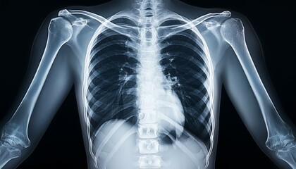 An medical x-ray of the heart and lung area of the human body; medical MRI scan of the human torso consisting the lungs and the heart; human anatomy; medical photography