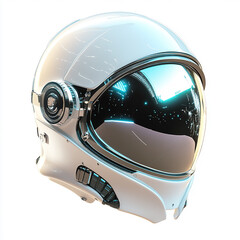 Space Helmet with Reflective Visor and Detailed Connectors on White Background