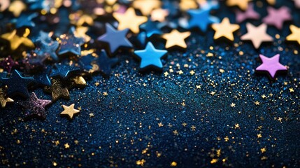 Fototapeta premium Cosmic star-shaped puzzle pieces on sparkling blue surface