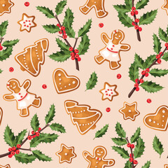 Vector pattern with gingerbread cookies