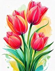 Naklejka premium watercolor tulip flowers on white background vector illustration design