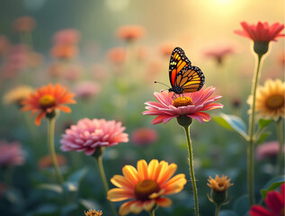 Butterfly landing on flower in the garden - artificial intelligence