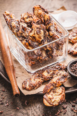 Homemade flaky pastry dessert with chocolate