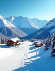 Serene Winter Wonderland: Snowy Slopes and Alpine Views