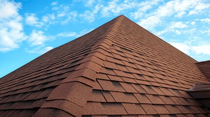 Naklejka premium Close-up of a sloped roof with shingles against the sky.
