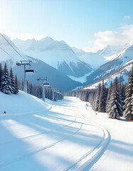 Peaceful Ski Resort Panorama: Snowy Valleys and Rugged Peaks